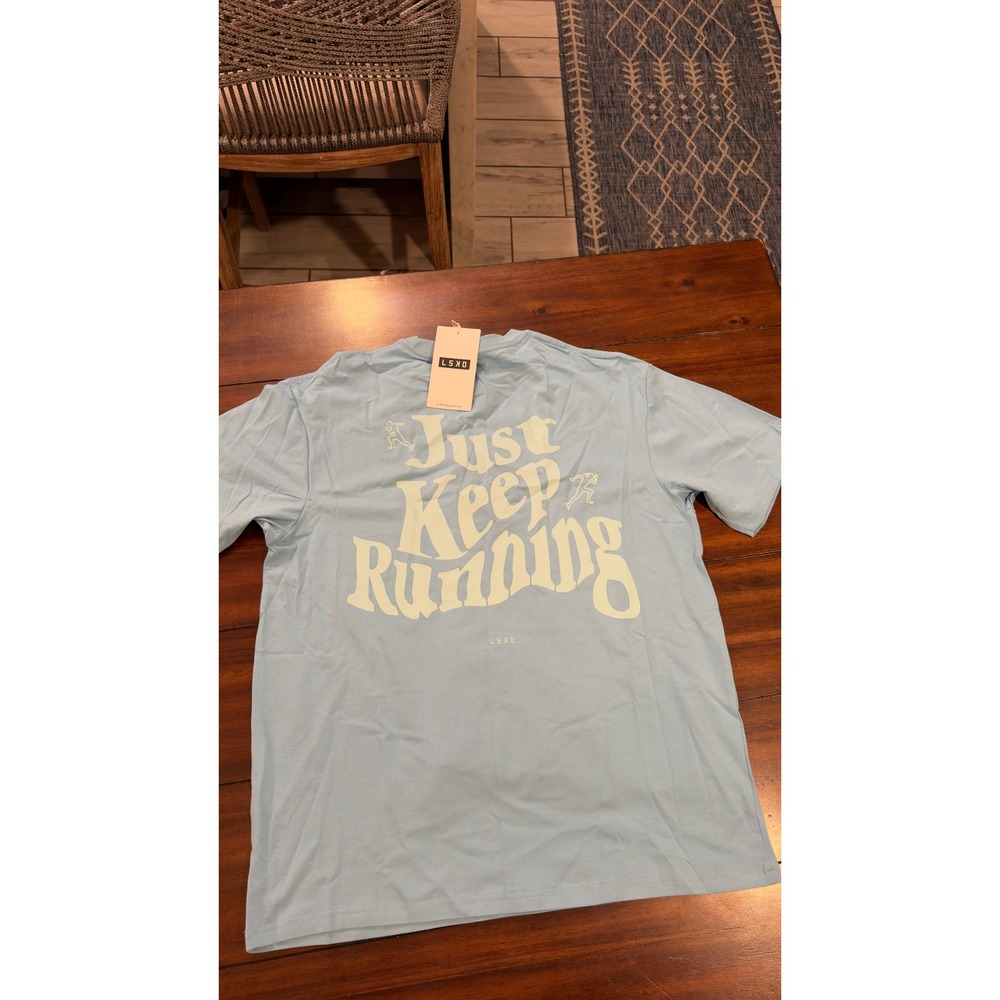 LSKD Just Run FLXCotton Oversized Tee Retro Blue USST01728 Unisex Large NWT NEW